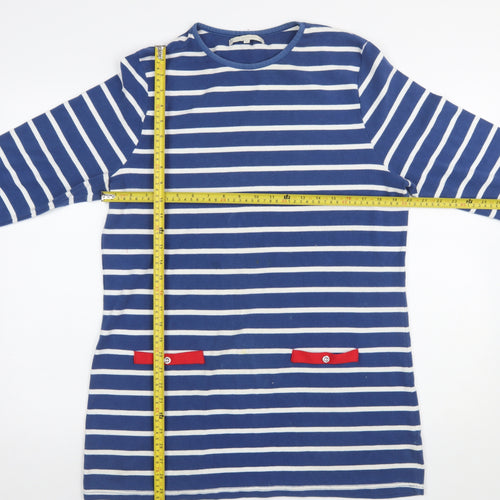 Lakeland Women Blue Striped Shift Dress Size 16 Long Sleeve Nautical