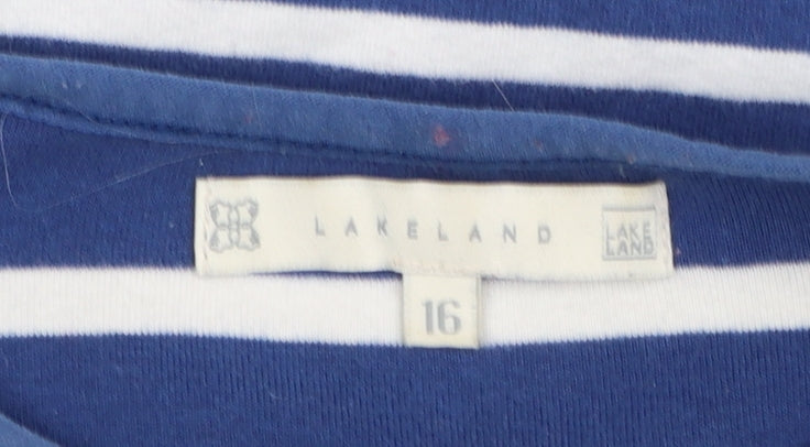 Lakeland Women Blue Striped Shift Dress Size 16 Long Sleeve Nautical