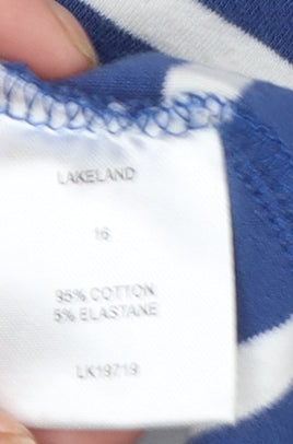 Lakeland Women Blue Striped Shift Dress Size 16 Long Sleeve Nautical