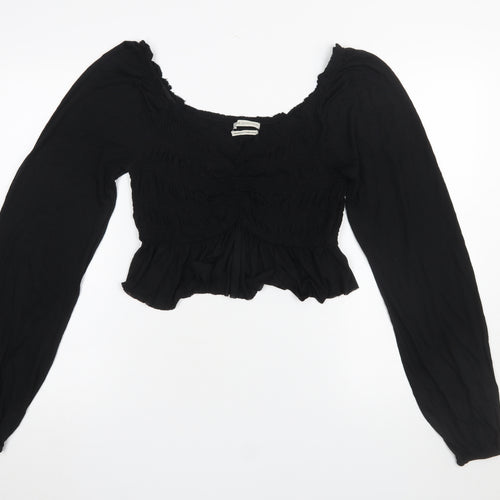 Urban Outfitters Women Black Cropped Long Sleeve Ruffle Blouse L
