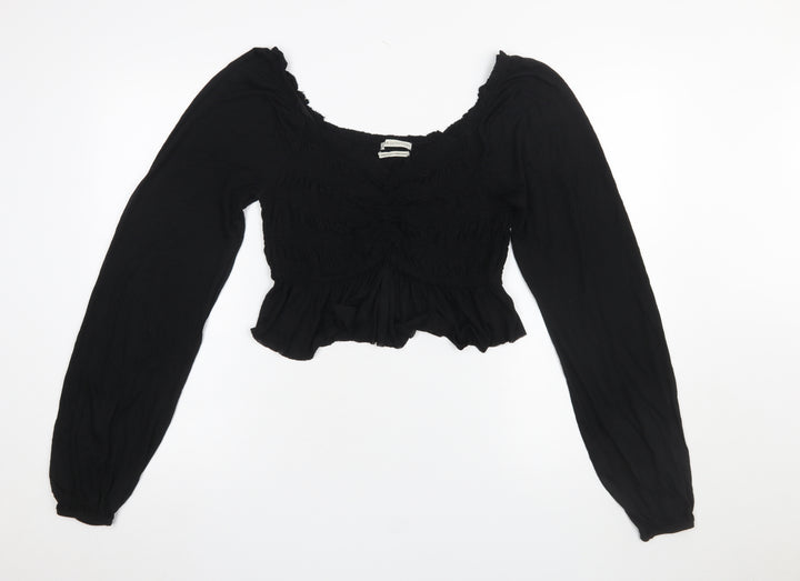 Urban Outfitters Women Black Cropped Long Sleeve Ruffle Blouse L