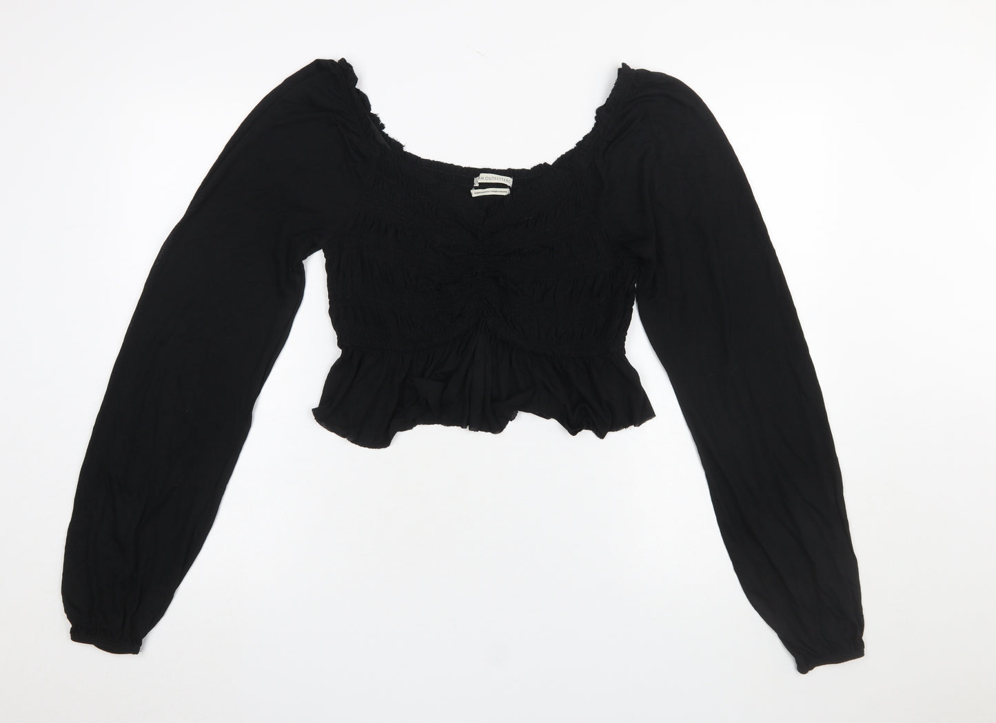 Urban Outfitters Women Black Cropped Long Sleeve Ruffle Blouse L