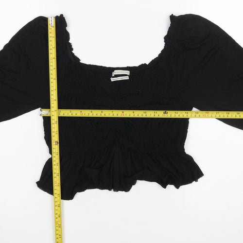 Urban Outfitters Women Black Cropped Long Sleeve Ruffle Blouse L