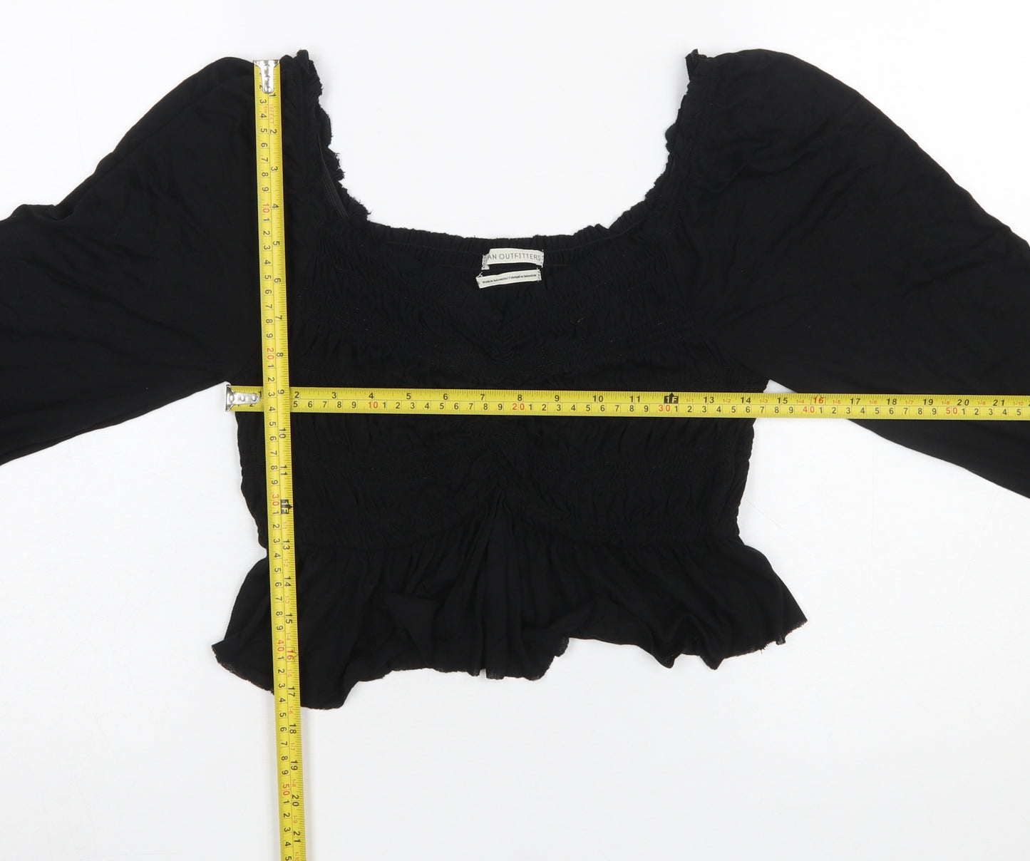 Urban Outfitters Women Black Cropped Long Sleeve Ruffle Blouse L