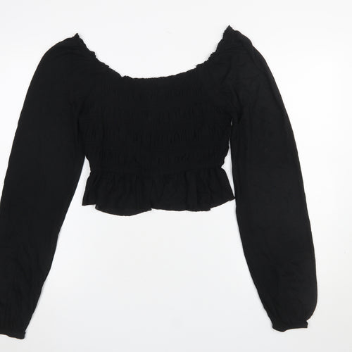 Urban Outfitters Women Black Cropped Long Sleeve Ruffle Blouse L