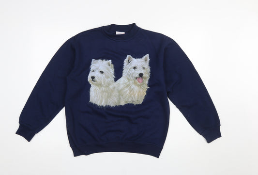 Classic Tee Women's Navy Dog Print Sweatshirt M Crew Neck Pullover