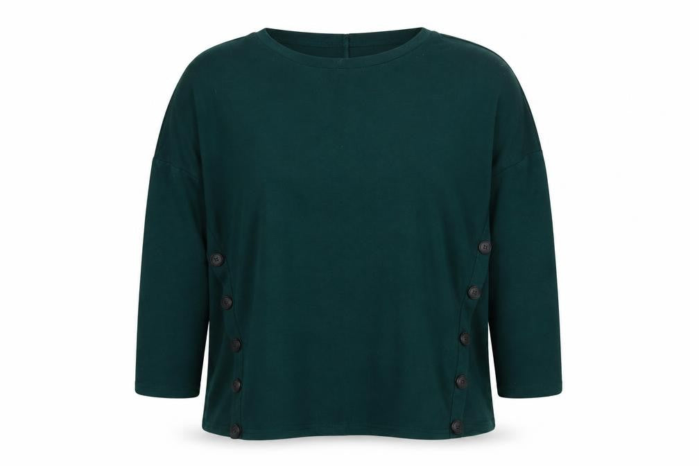 New Look Women’s Green Long Sleeve Button Side Tunic Top UK 8
