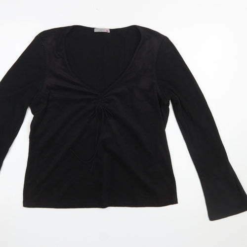 Marks and Spencer Women Black Long Sleeve V-Neck Jersey Top UK 16