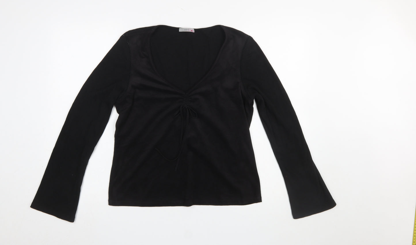Marks and Spencer Women Black Long Sleeve V-Neck Jersey Top UK 16