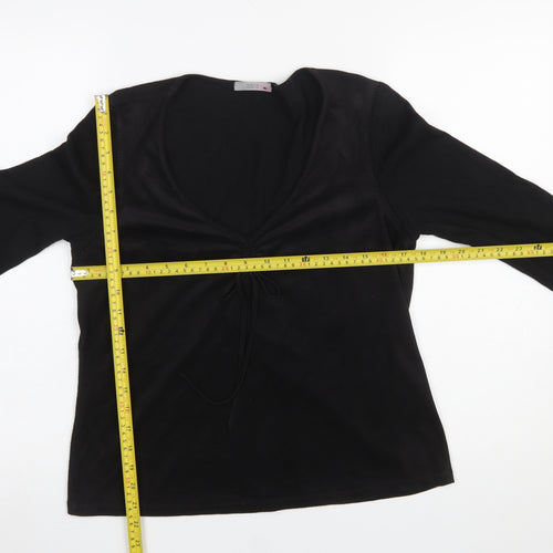 Marks and Spencer Women Black Long Sleeve V-Neck Jersey Top UK 16