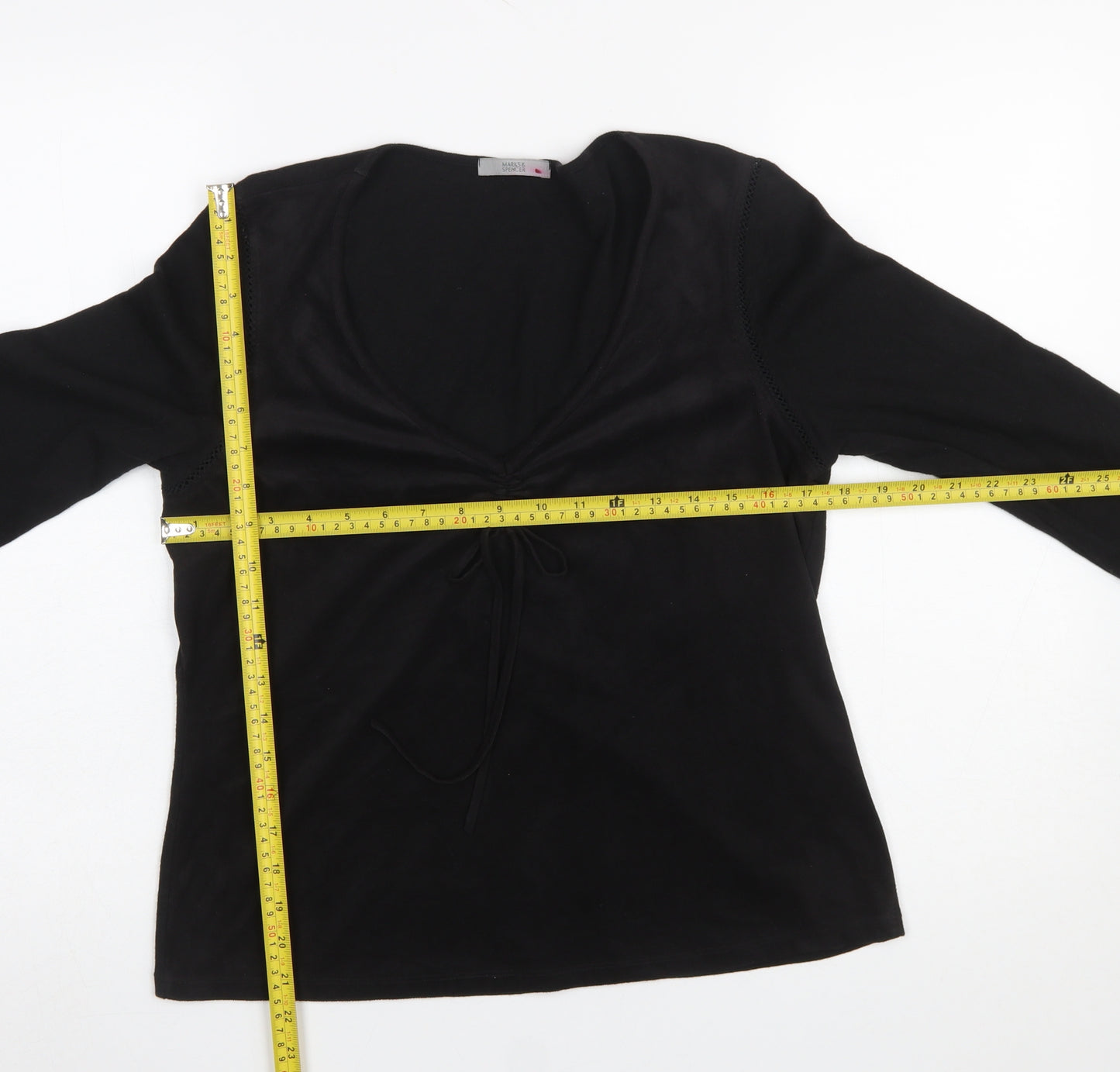 Marks and Spencer Women Black Long Sleeve V-Neck Jersey Top UK 16