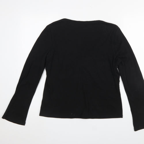 Marks and Spencer Women Black Long Sleeve V-Neck Jersey Top UK 16