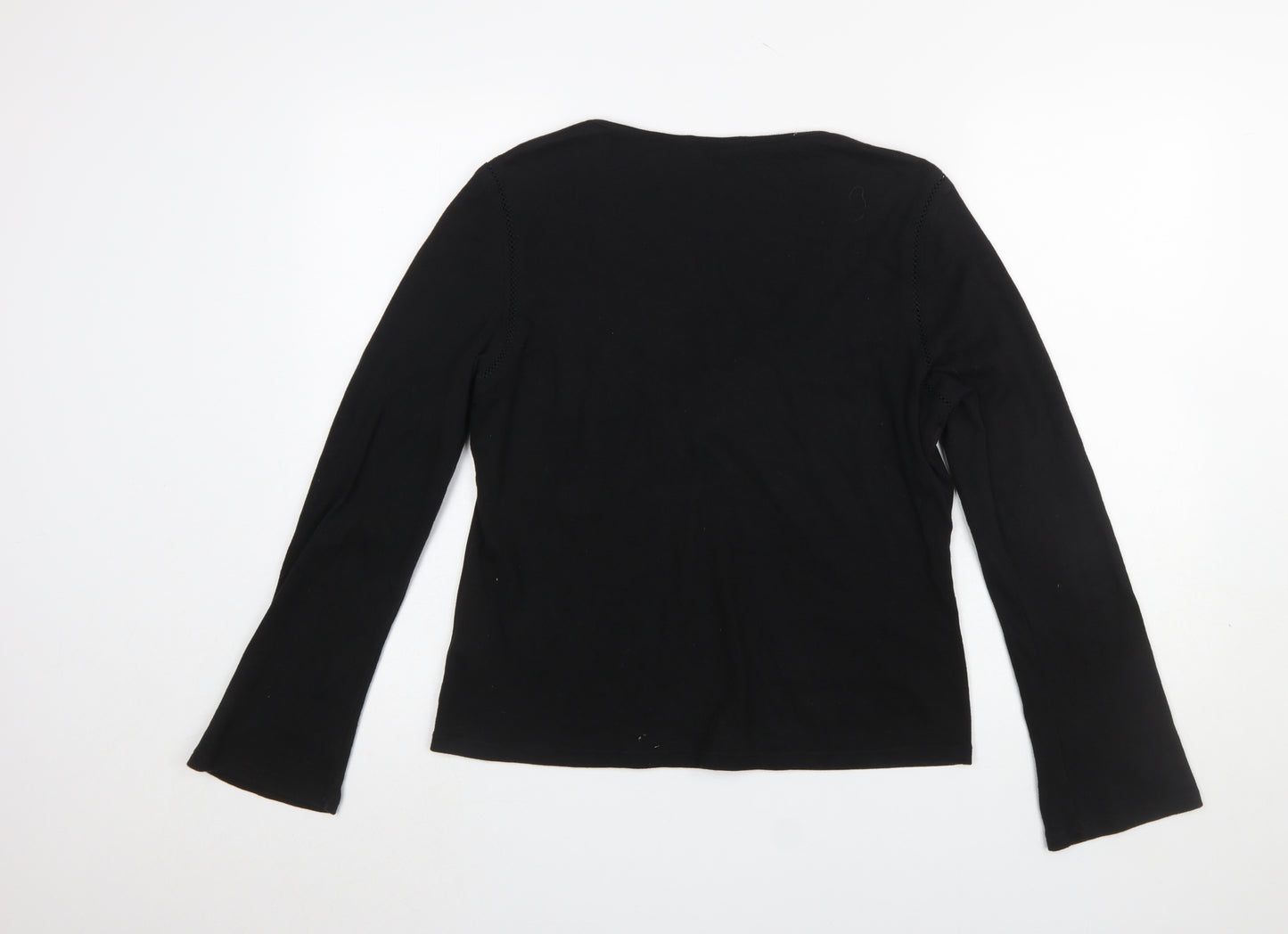 Marks and Spencer Women Black Long Sleeve V-Neck Jersey Top UK 16