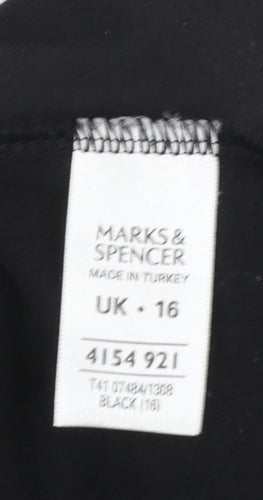 Marks and Spencer Women Black Long Sleeve V-Neck Jersey Top UK 16