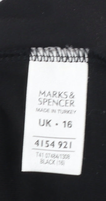 Marks and Spencer Women Black Long Sleeve V-Neck Jersey Top UK 16