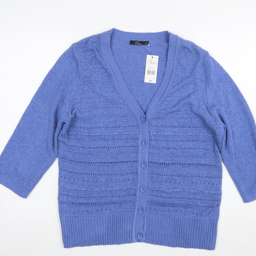 Bm Collection Women's Blue Open-Knit 3/4 Sleeve V-Neck Cardigan M