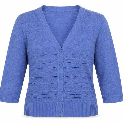 Bm Collection Women's Blue Open-Knit 3/4 Sleeve V-Neck Cardigan M