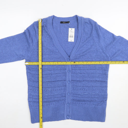 Bm Collection Women's Blue Open-Knit 3/4 Sleeve V-Neck Cardigan M