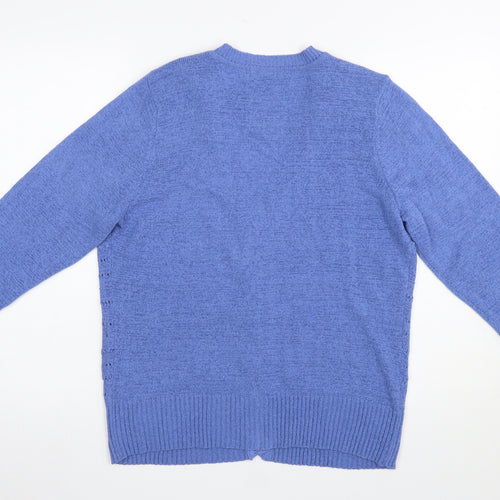 Bm Collection Women's Blue Open-Knit 3/4 Sleeve V-Neck Cardigan M