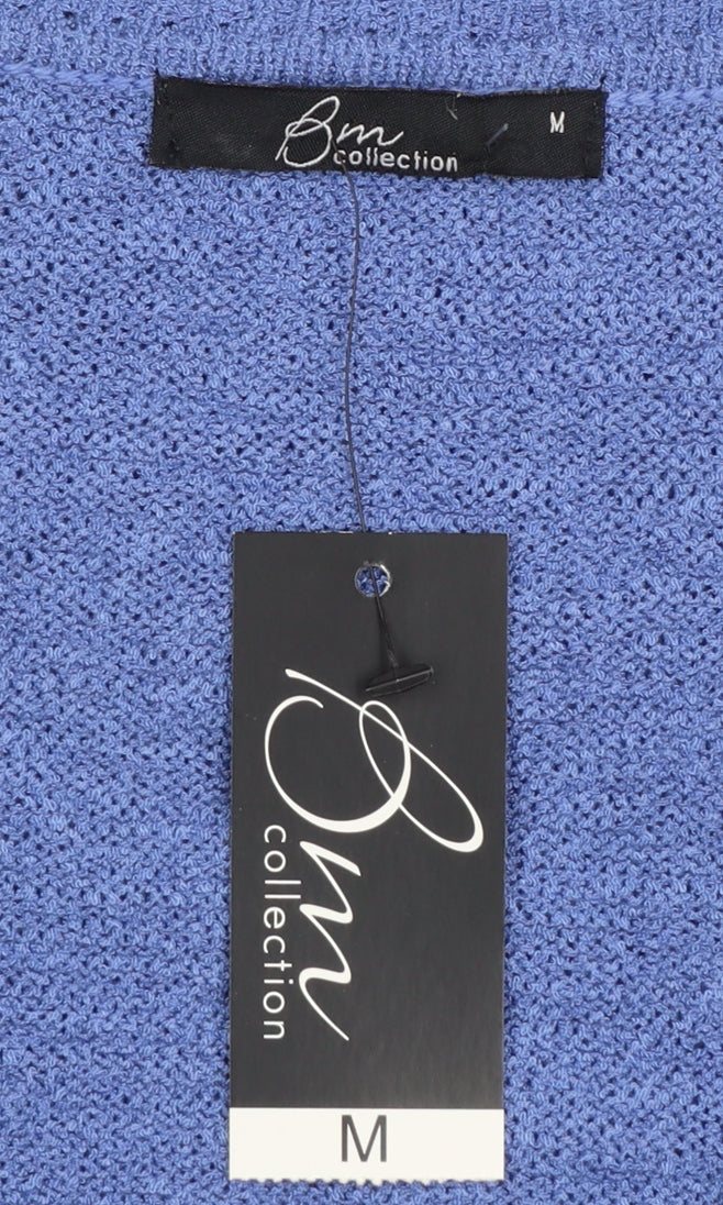 Bm Collection Women's Blue Open-Knit 3/4 Sleeve V-Neck Cardigan M