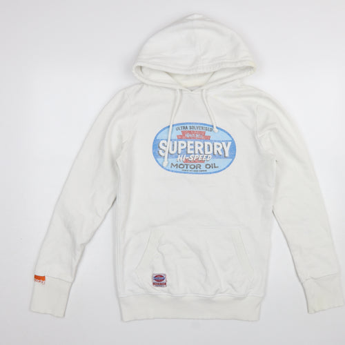 Superdry Men’s White Pullover Hoodie M Graphic Logo Fleece Sweatshirt