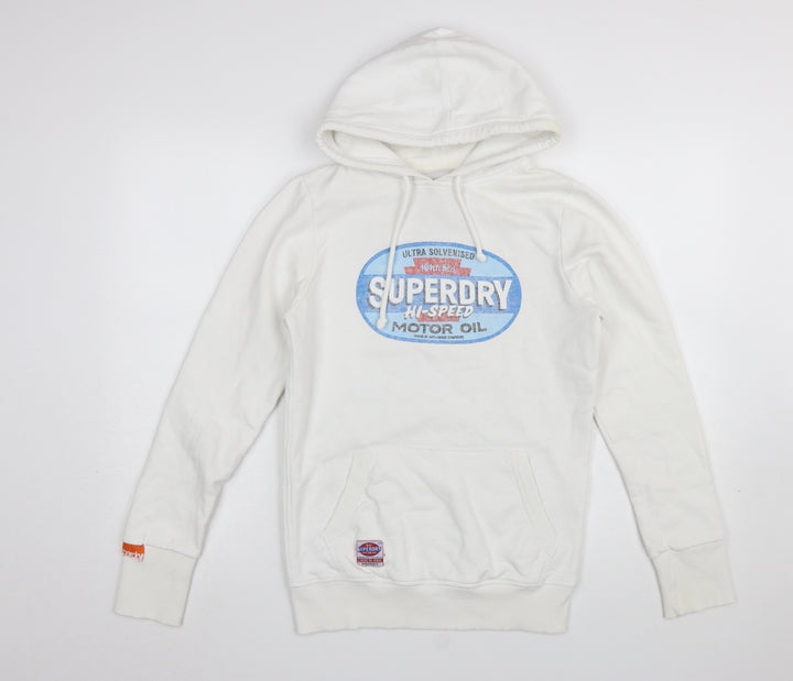 Superdry Men’s White Pullover Hoodie M Graphic Logo Fleece Sweatshirt