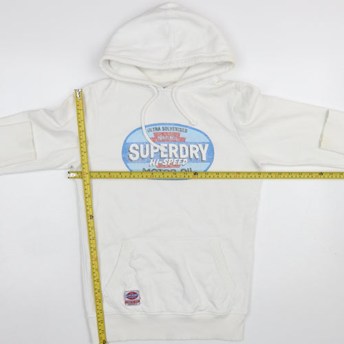 Superdry Men’s White Pullover Hoodie M Graphic Logo Fleece Sweatshirt