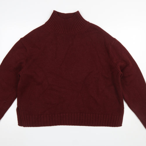 ZARA Womens Red Roll Neck Acrylic Wool Knit Jumper Size 12