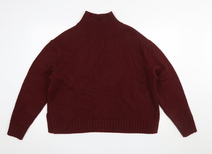 ZARA Womens Red Roll Neck Acrylic Wool Knit Jumper Size 12
