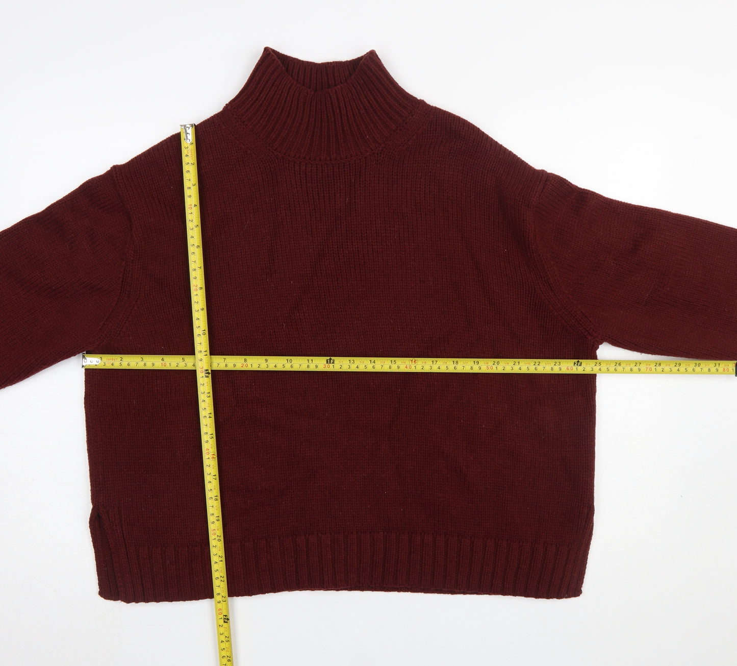 ZARA Womens Red Roll Neck Acrylic Wool Knit Jumper Size 12
