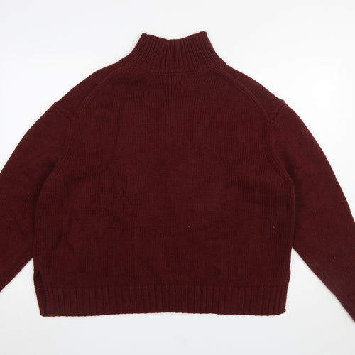 ZARA Womens Red Roll Neck Acrylic Wool Knit Jumper Size 12
