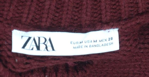 ZARA Womens Red Roll Neck Acrylic Wool Knit Jumper Size 12