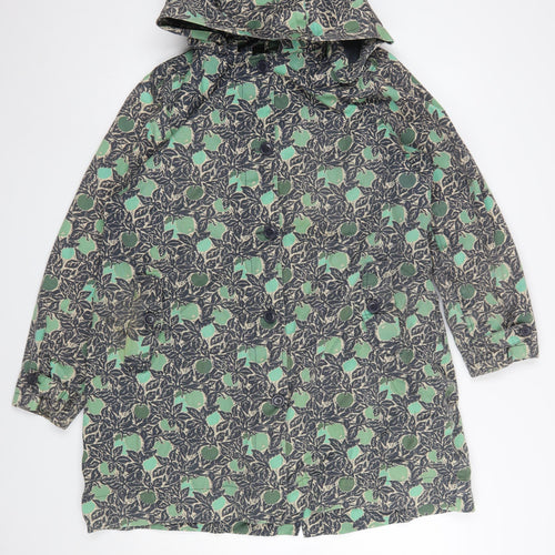Tin Cloth Womens Green Floral Organic Cotton Hooded Rain Coat Size 18