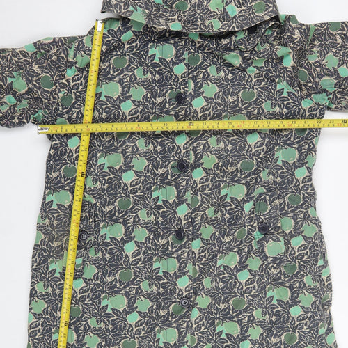 Tin Cloth Womens Green Floral Organic Cotton Hooded Rain Coat Size 18