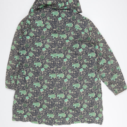 Tin Cloth Womens Green Floral Organic Cotton Hooded Rain Coat Size 18