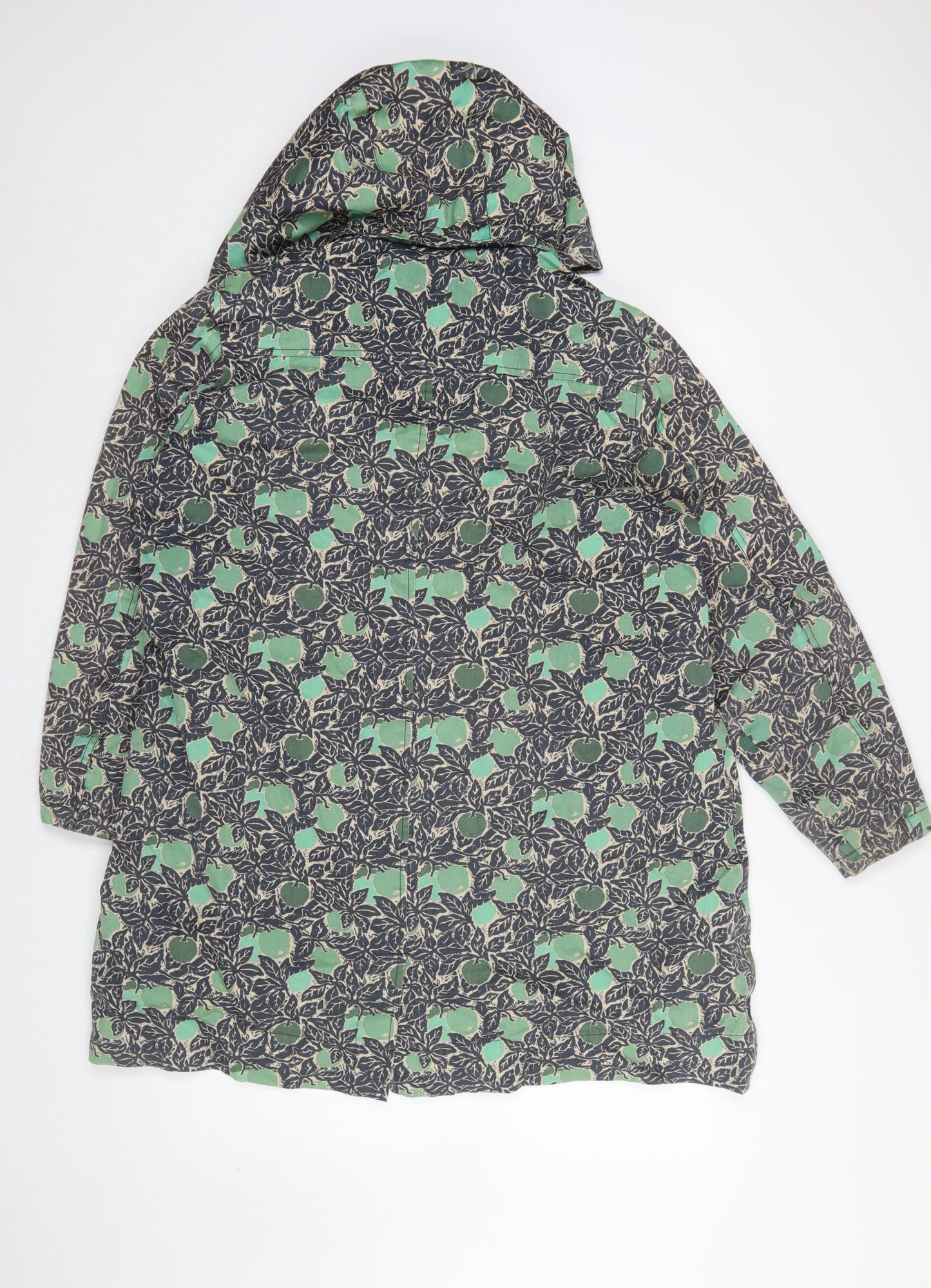 Tin Cloth Womens Green Floral Organic Cotton Hooded Rain Coat Size 18