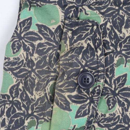 Tin Cloth Womens Green Floral Organic Cotton Hooded Rain Coat Size 18