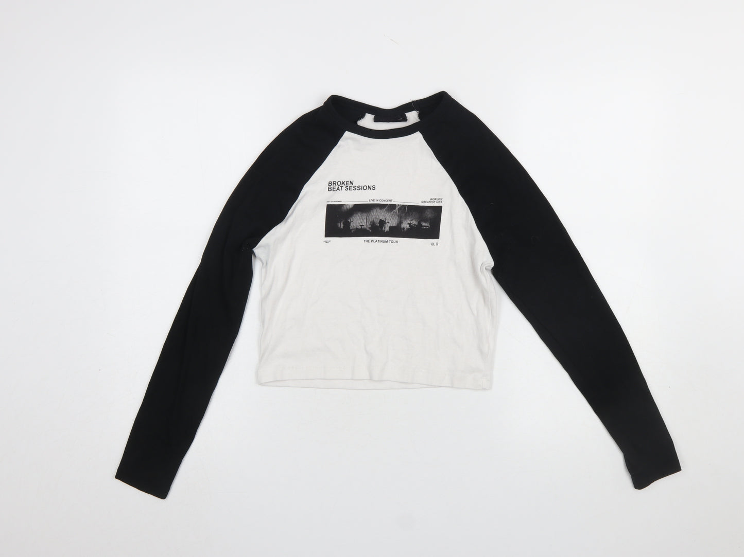 OH ME OH MY Womens Black White Cropped Raglan Long Sleeve T-Shirt Size 12