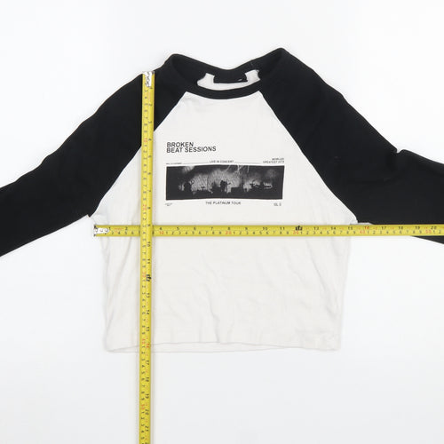 OH ME OH MY Womens Black White Cropped Raglan Long Sleeve T-Shirt Size 12