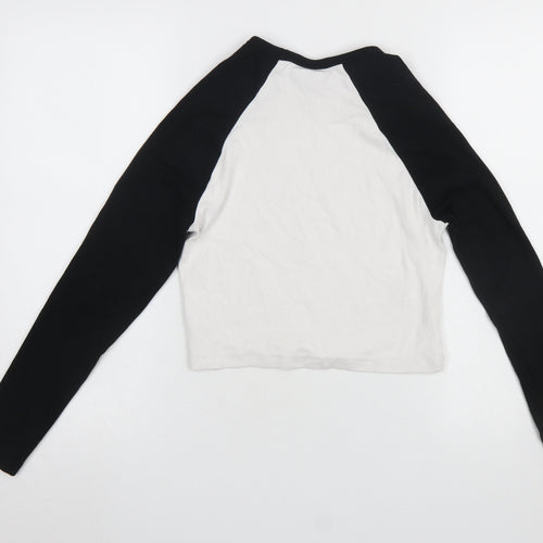 OH ME OH MY Womens Black White Cropped Raglan Long Sleeve T-Shirt Size 12