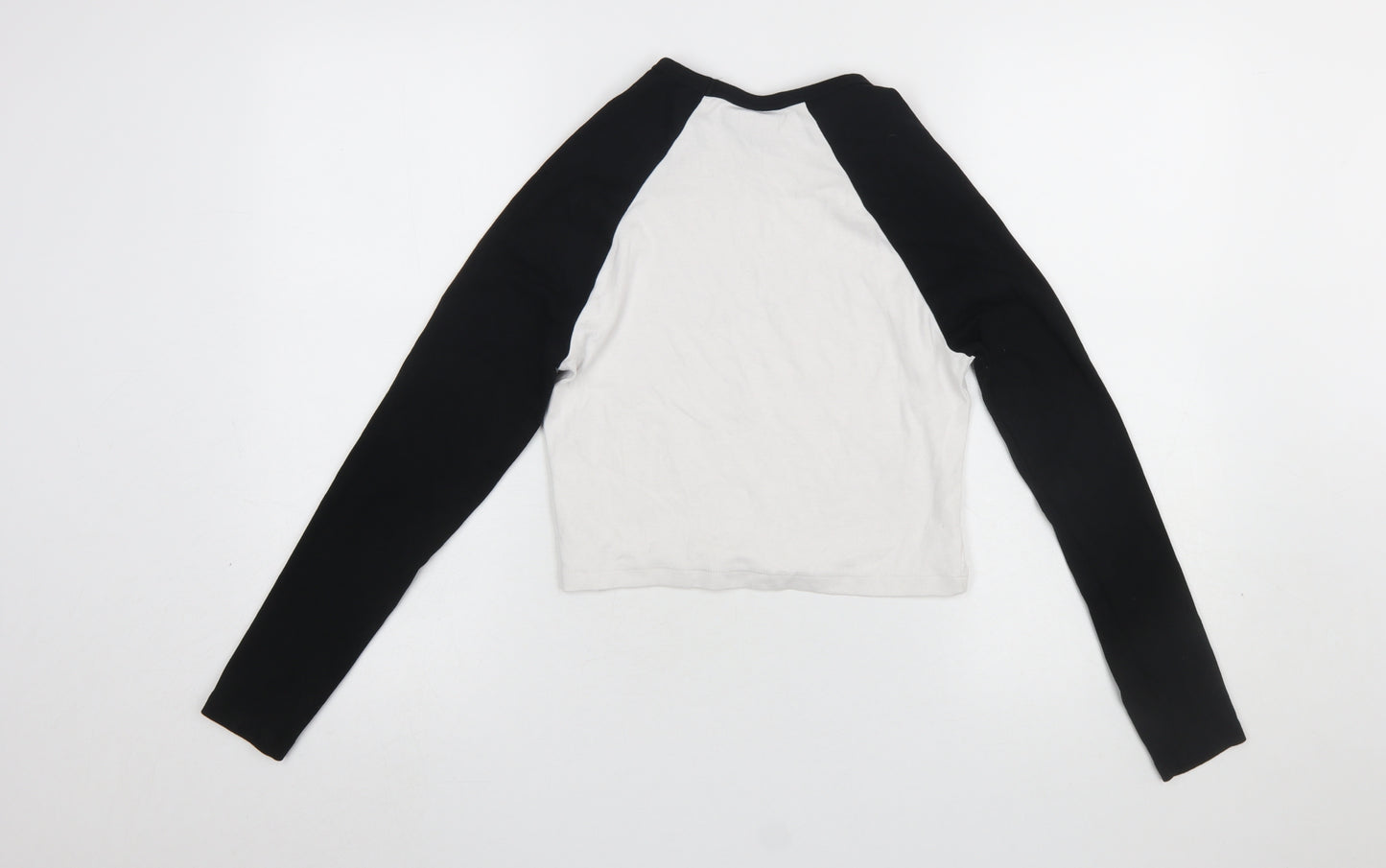 OH ME OH MY Womens Black White Cropped Raglan Long Sleeve T-Shirt Size 12
