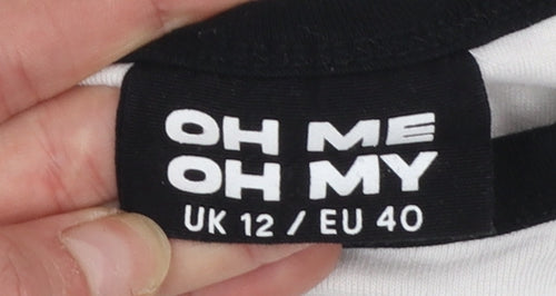 OH ME OH MY Womens Black White Cropped Raglan Long Sleeve T-Shirt Size 12