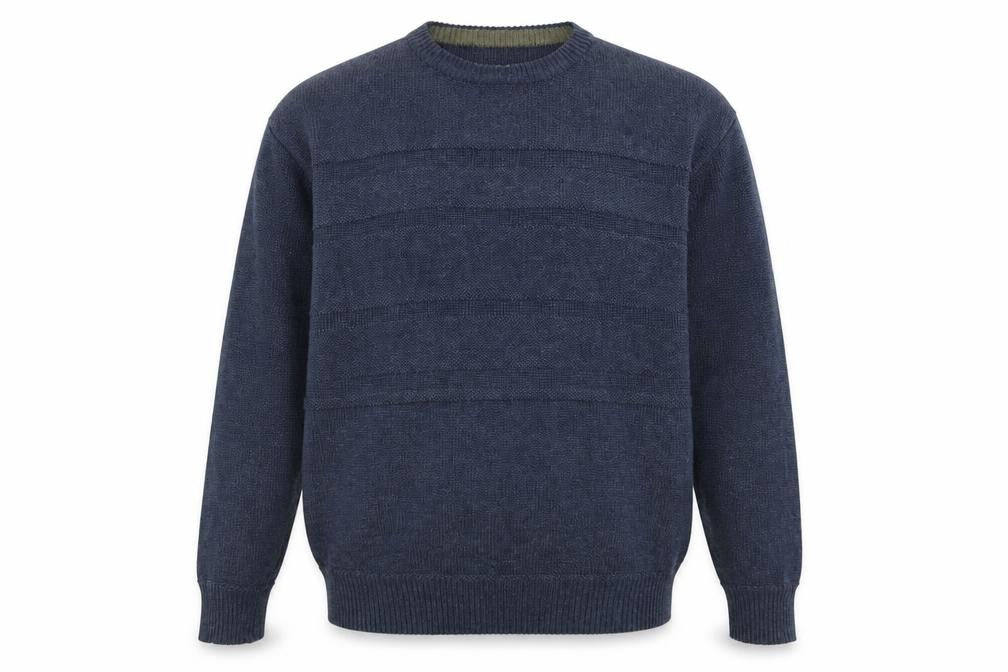 Front view of EWM Men Blue Cotton Acrylic Crew Neck jumper L