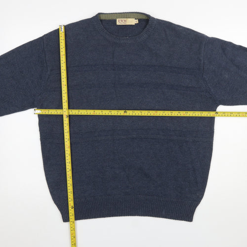 EWM Men Blue Cotton Acrylic Crew Neck Pullover Jumper L