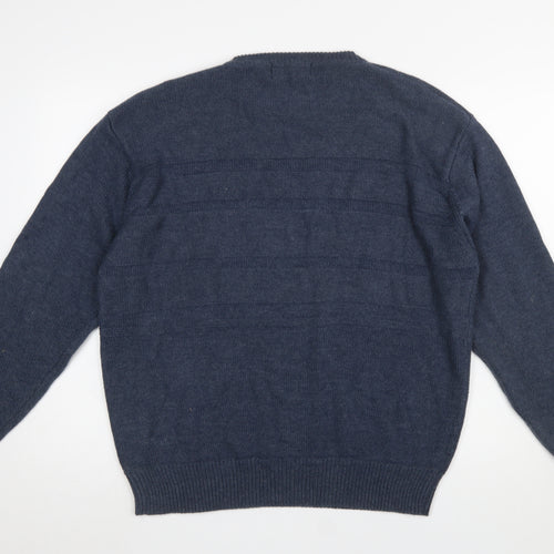 EWM Men Blue Cotton Acrylic Crew Neck Pullover Jumper L