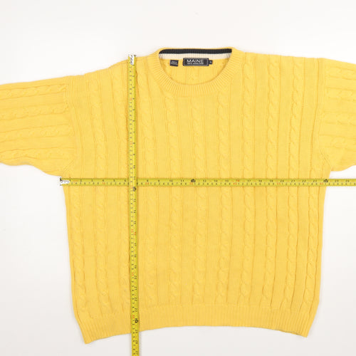 Maine New England Men's Yellow Cable-Knit Cotton Jumper Size L