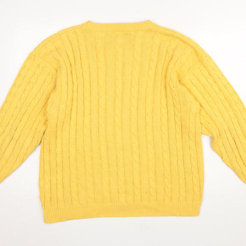 Maine New England Men's Yellow Cable-Knit Cotton Jumper Size L