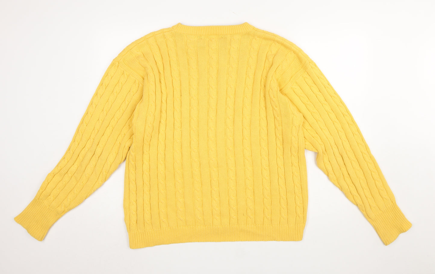 Maine New England Men's Yellow Cable-Knit Cotton Jumper Size L