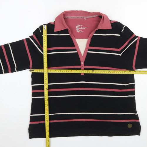 Dash Womens Black Pink Striped Long Sleeve Collared Polo Top Size 16