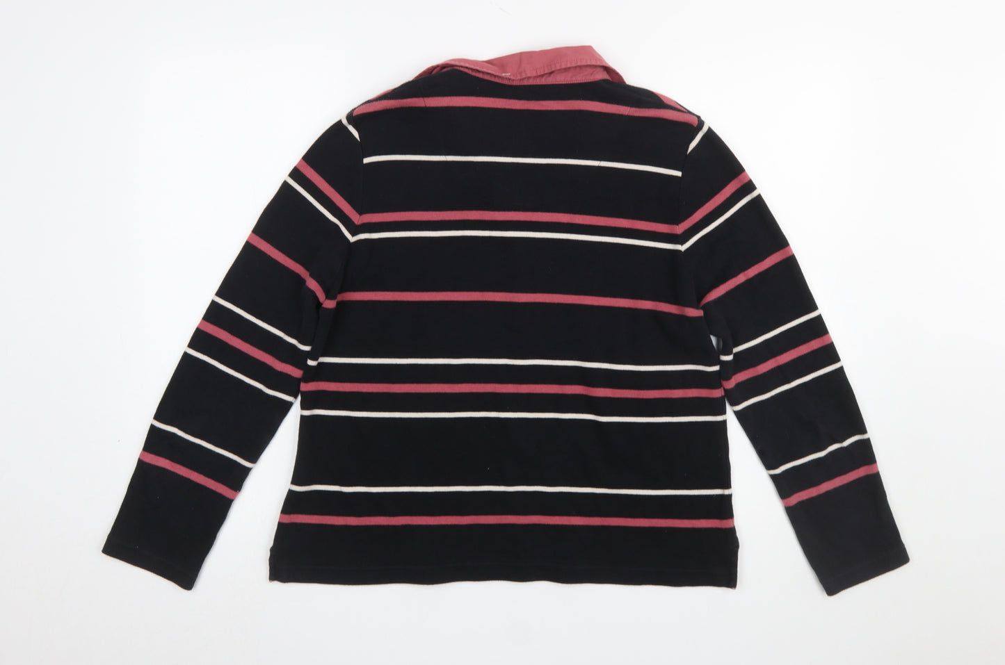 Dash Womens Black Pink Striped Long Sleeve Collared Polo Top Size 16